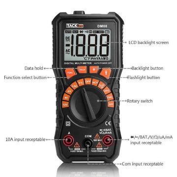 Tacklife DM08 Professional Digital Multimeter, Advanced Auto Range Multi Tester True RMS 2000 Counts Battery Tester AC/DC Voltage & Current, Continuity, Resistance, Diodes Test with NCV & Data Retention - Imported from UK